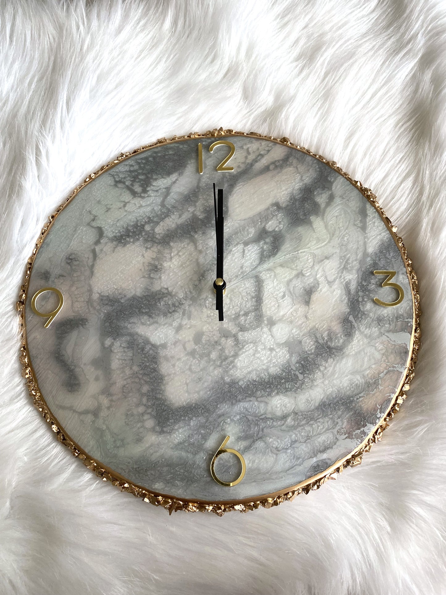 Silver Resin Clock with Gold outline