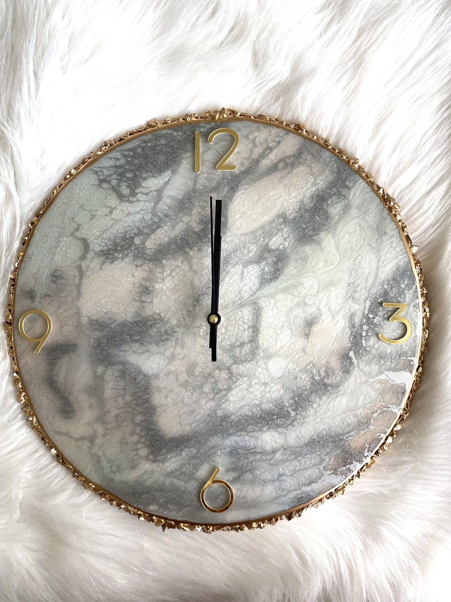 Silver Resin Clock with Gold outline