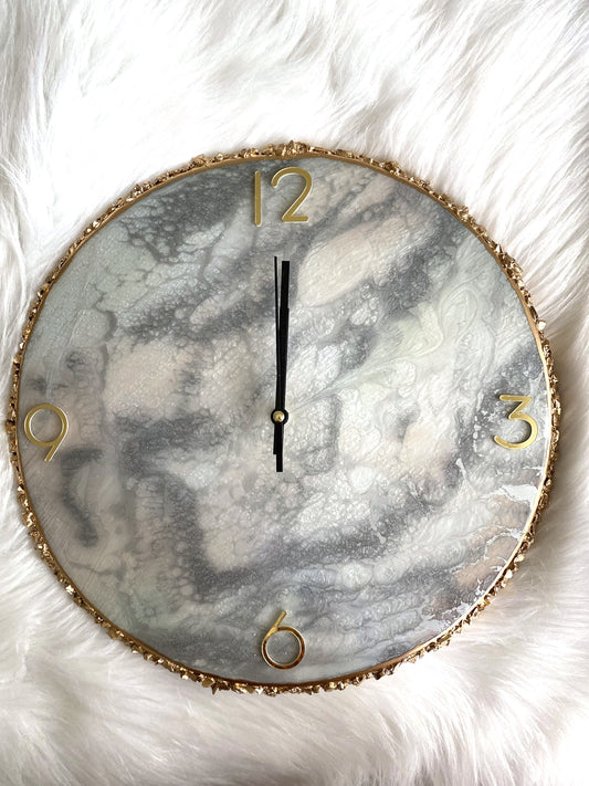 Silver Resin Clock with Gold outline