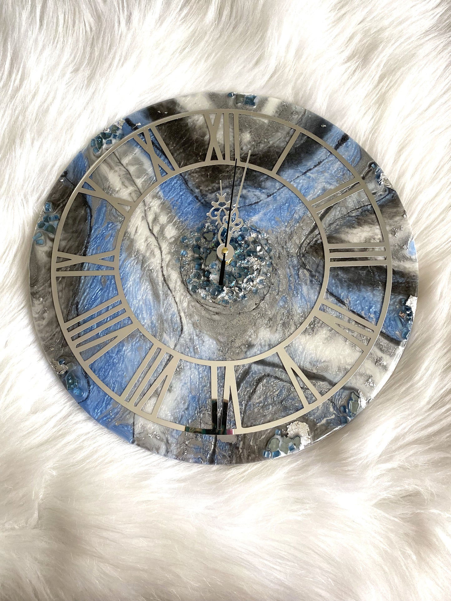 Silver Blue Resin Wall Clock