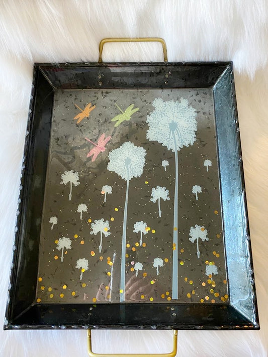 Black Floral Resin Tray